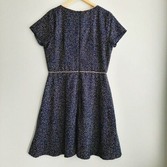 YUMI | Fit & Flare Short Slv Summer Tea Dress Navy Blue Yellow & White Sz 10 L - Picture 8 of 16